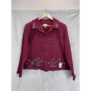 Vintage Christopher Banks Cardigan Sweater Med Embroidered Y2K Cozy Cottage Art